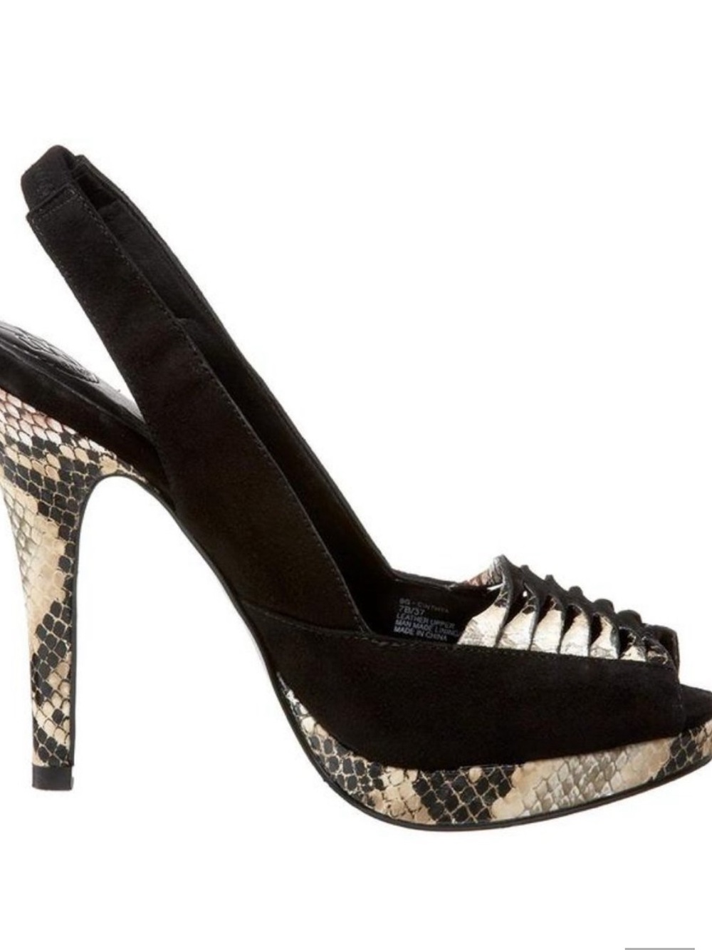 BCBGeneration | Black Suede Slingback Heels Snakeskin Print platform 6.5